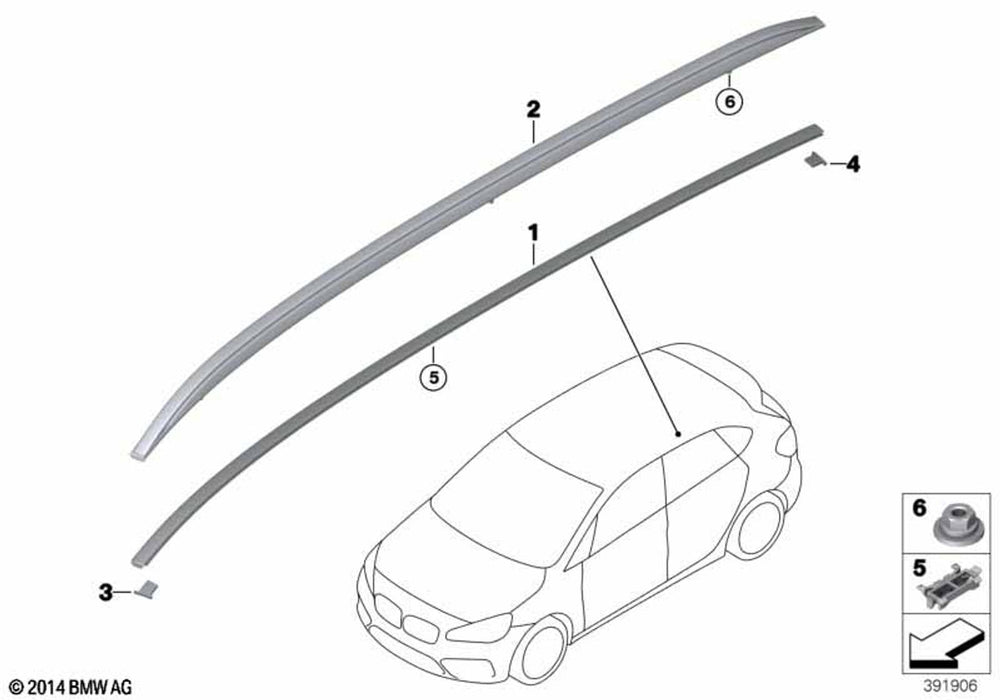 BMW 2 Series Left Roof Rails - Silver Burnished