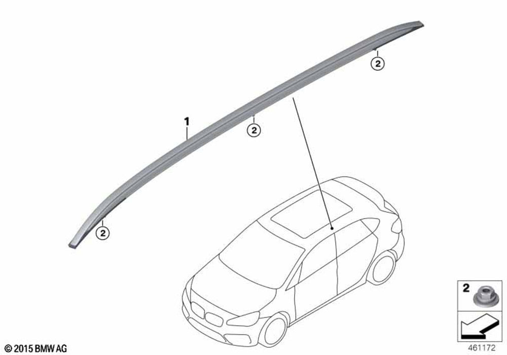 BMW 2 Series Right Roof Rails - Silver Burnished