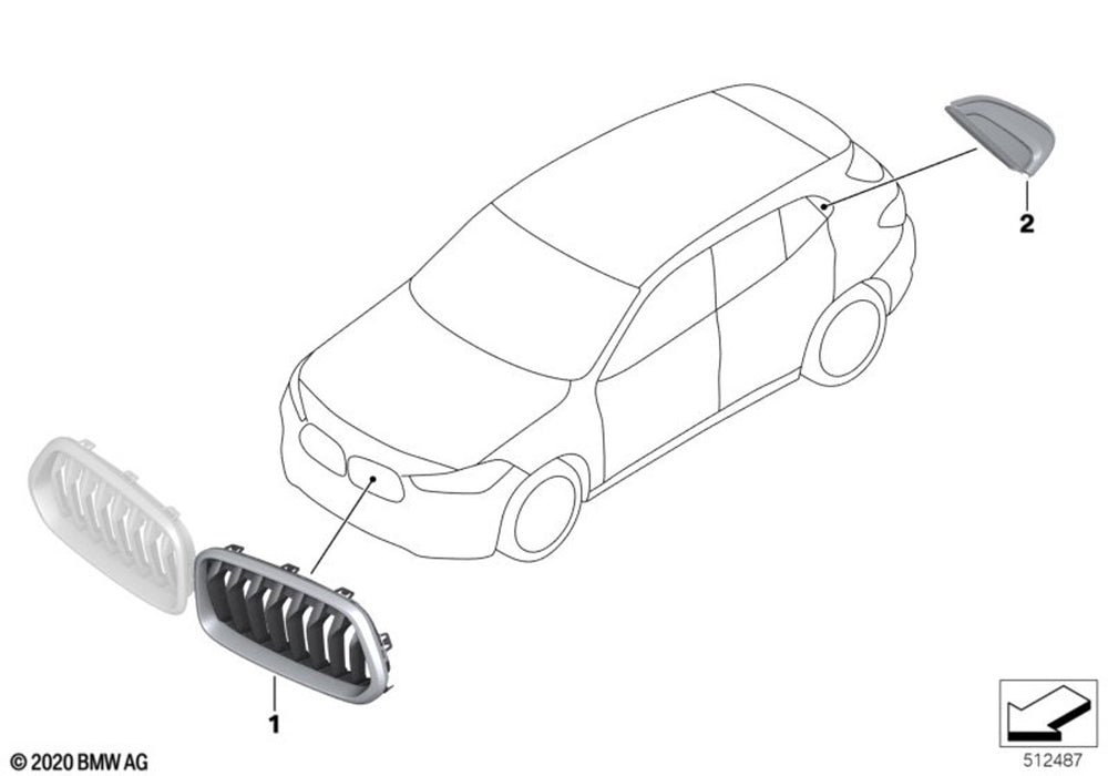 BMW X2 Front Right Driver Side OS Offside Grille Replacement